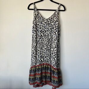 CAbi #5115 Safari Leopard Print Ruffle Hem Slip Dress Size Small
